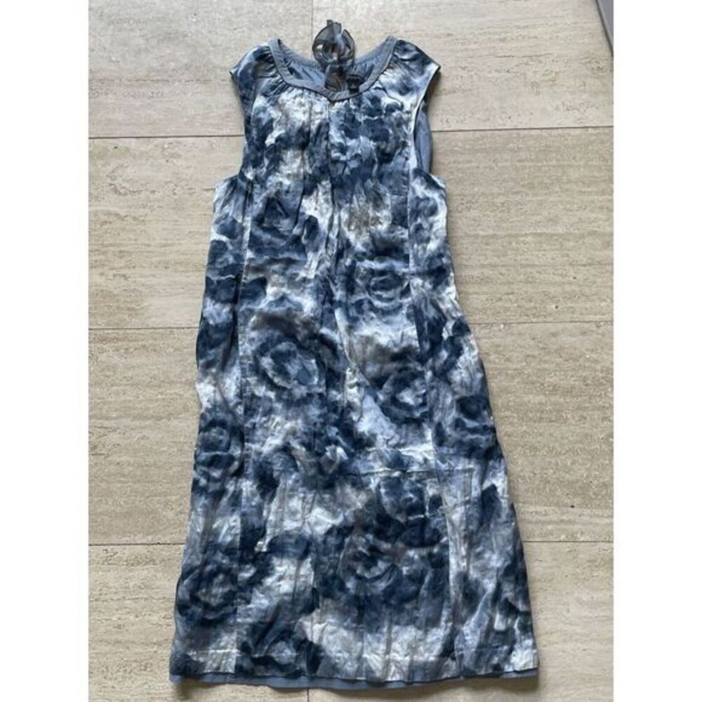 Ann Taylor Silk Blend Crinkly Floral Sleeveless Dress Blue Gray Zip Back Sz‎ 6